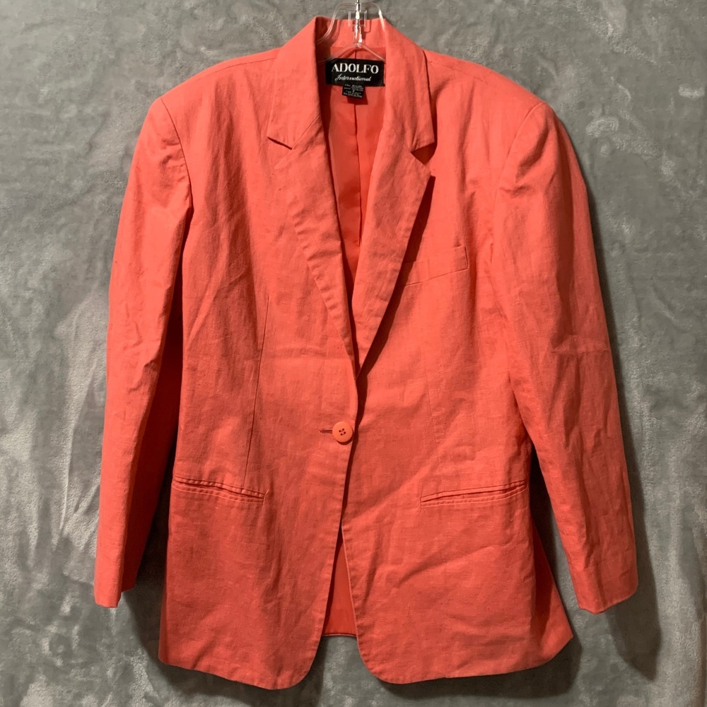 Adolfo International Womens Coral Linen Blend Blazer Jacket Size 8 Coastal Chic